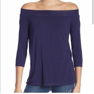 Michael Stars Dark Navy Off-Shoulder Tee – One Size
